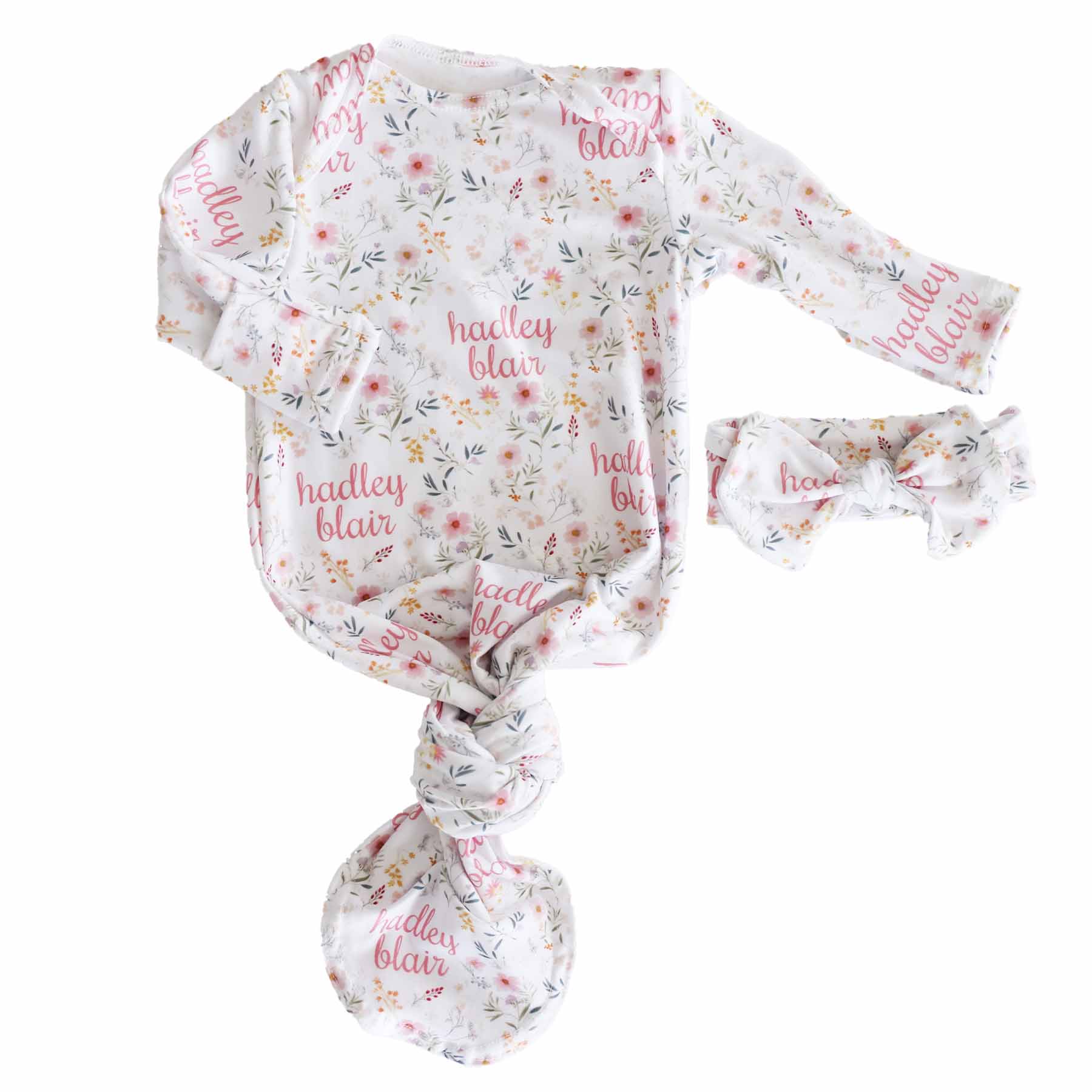 Winnie's Wildflower Personalized Newborn Baby Knot Gown