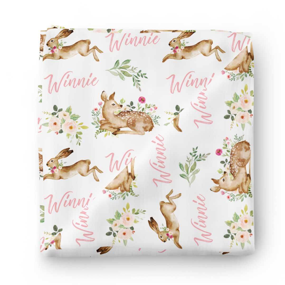 Winnie's Woodland Animal Friends Personalized Baby Name Swaddle Blanket