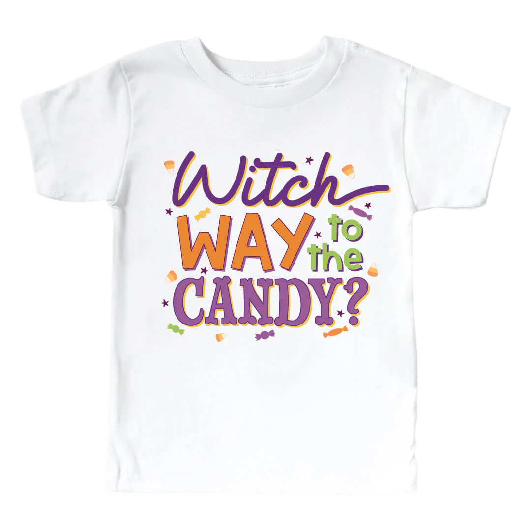 Witch Way To The Candy Graphic Bodysuit & Kids Tee | White