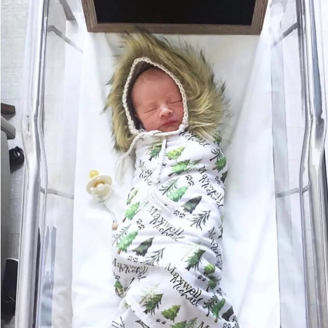 Woodland Trees Personalized Baby Name Swaddle Blanket