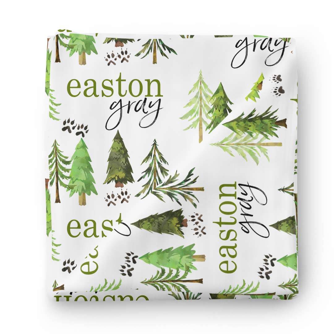 Woodland Trees Personalized Baby Name Swaddle Blanket
