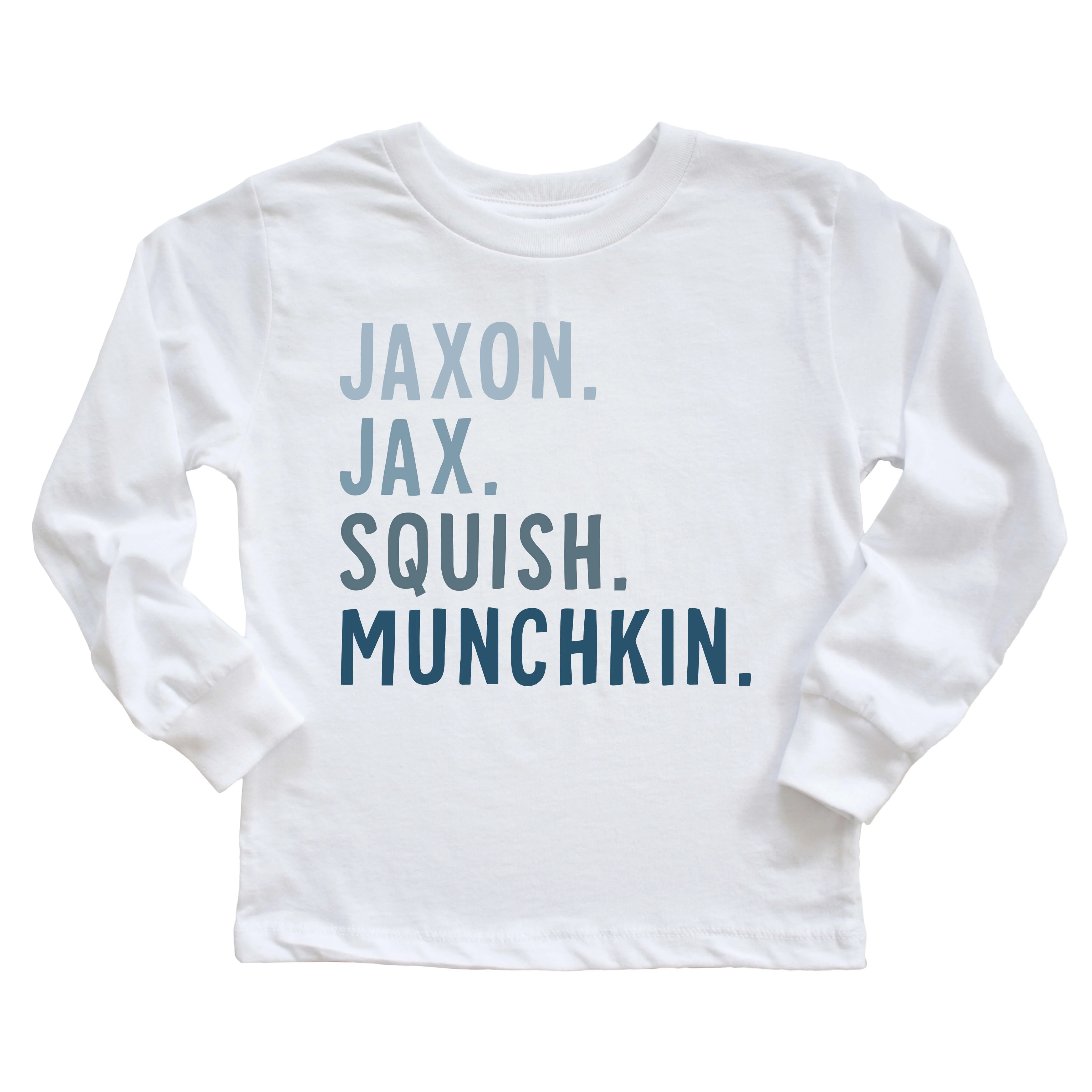 Personalized Blue Nickname Kids Graphic Long Sleeve | White