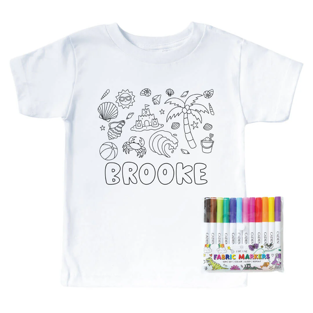 Beach Bash Colorable Personalized Kids Graphic Tee | White