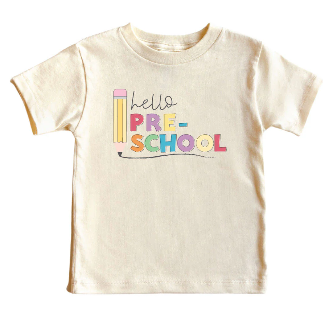 Hello New Grade Pencil Kids Graphic Tee | Natural