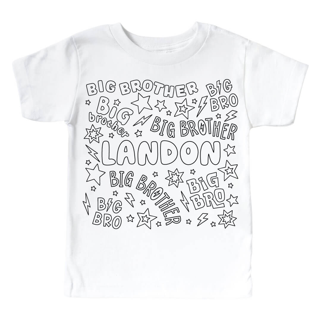 Colorable Big Bro Personalized Kids Graphic Tee | White