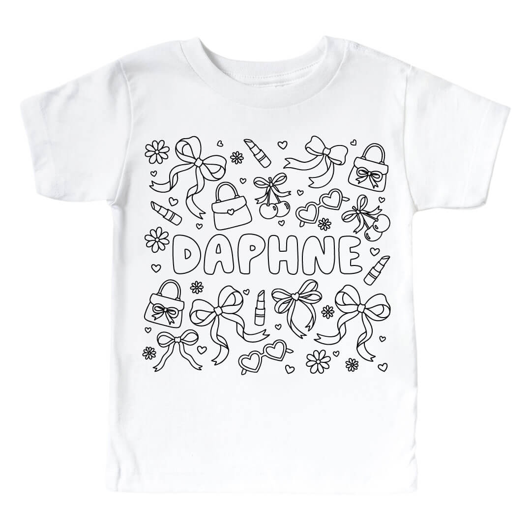 Colorable Material Girl Personalized Kids Graphic Tee | White