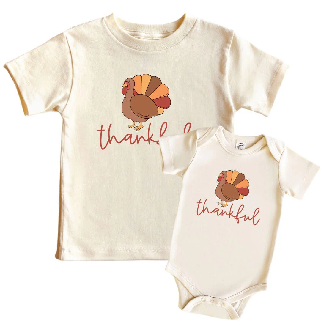 Thankful Turkey Graphic Bodysuit & Kids Tee | Natural