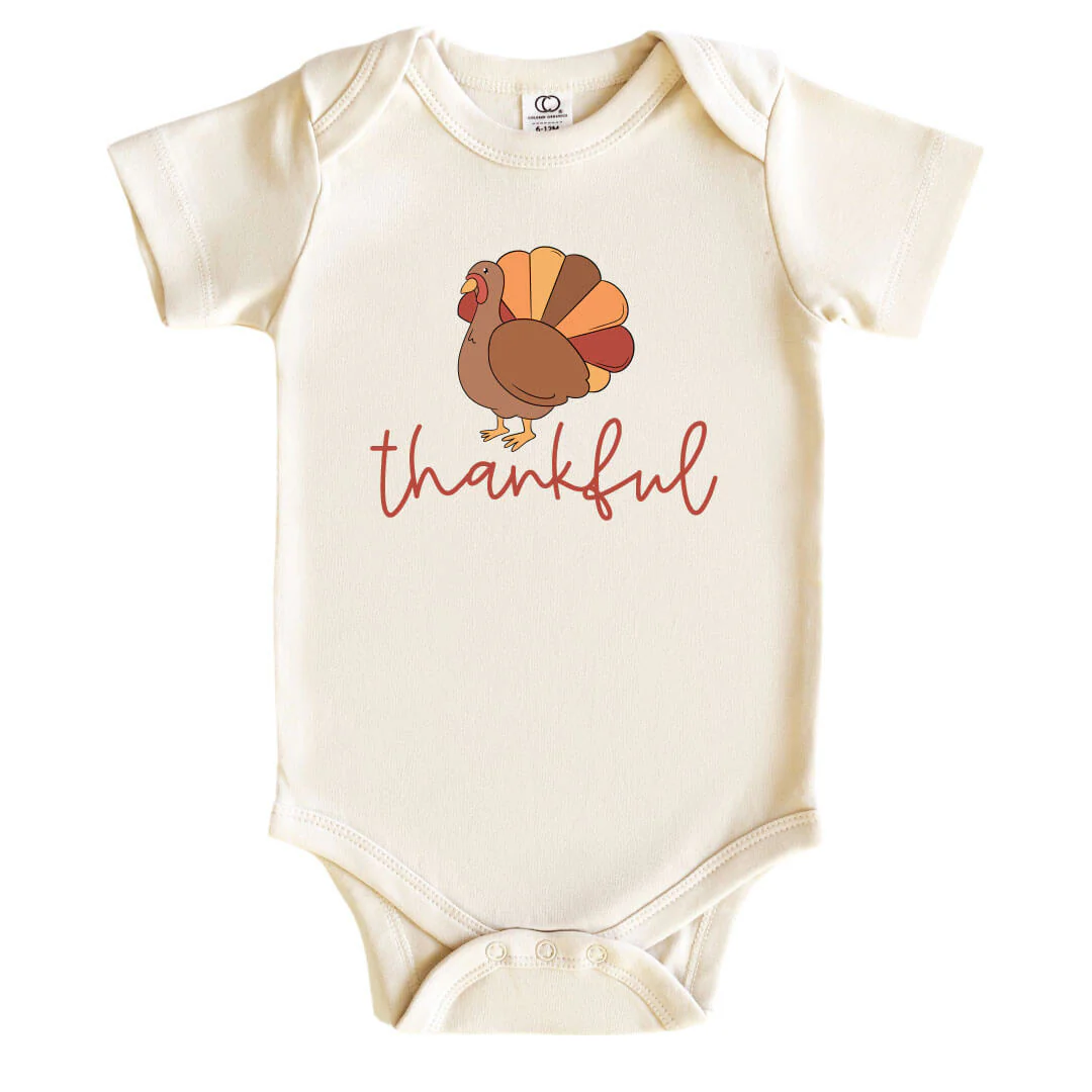Thankful Turkey Graphic Bodysuit & Kids Tee | Natural