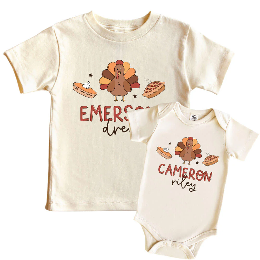 Personalized Turkey Treats Graphic Bodysuit & Kids Tee | Natural