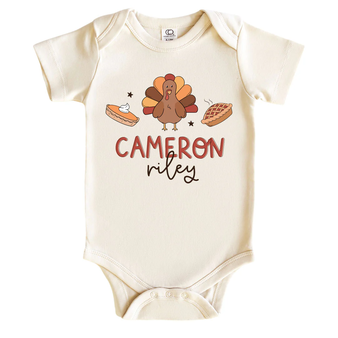 Personalized Turkey Treats Graphic Bodysuit & Kids Tee | Natural