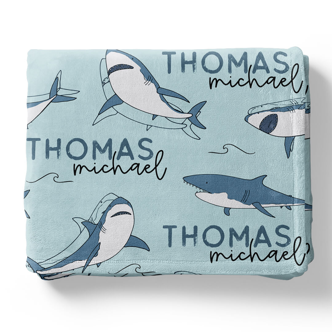 Smiling Sharks Personalized Toddler Blanket