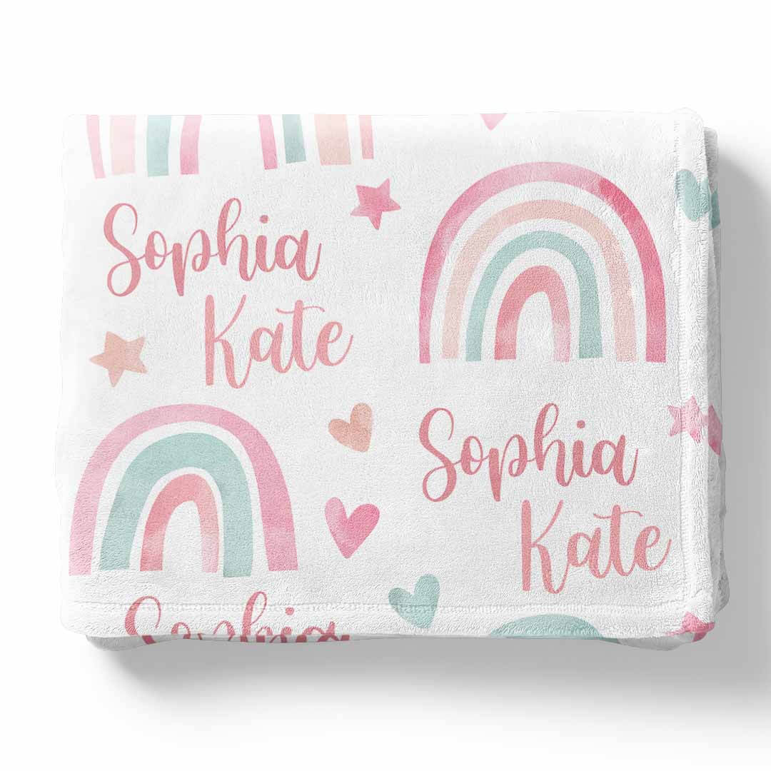 Pastel Rainbow Personalized Kids Blanket