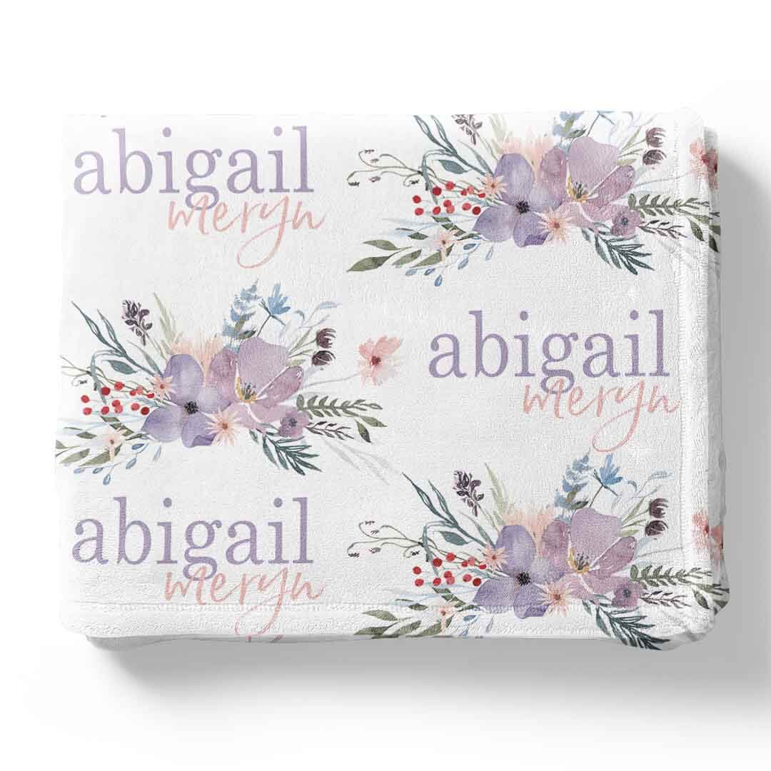 Rowan's Dusty Purple Floral Personalized Toddler Blanket