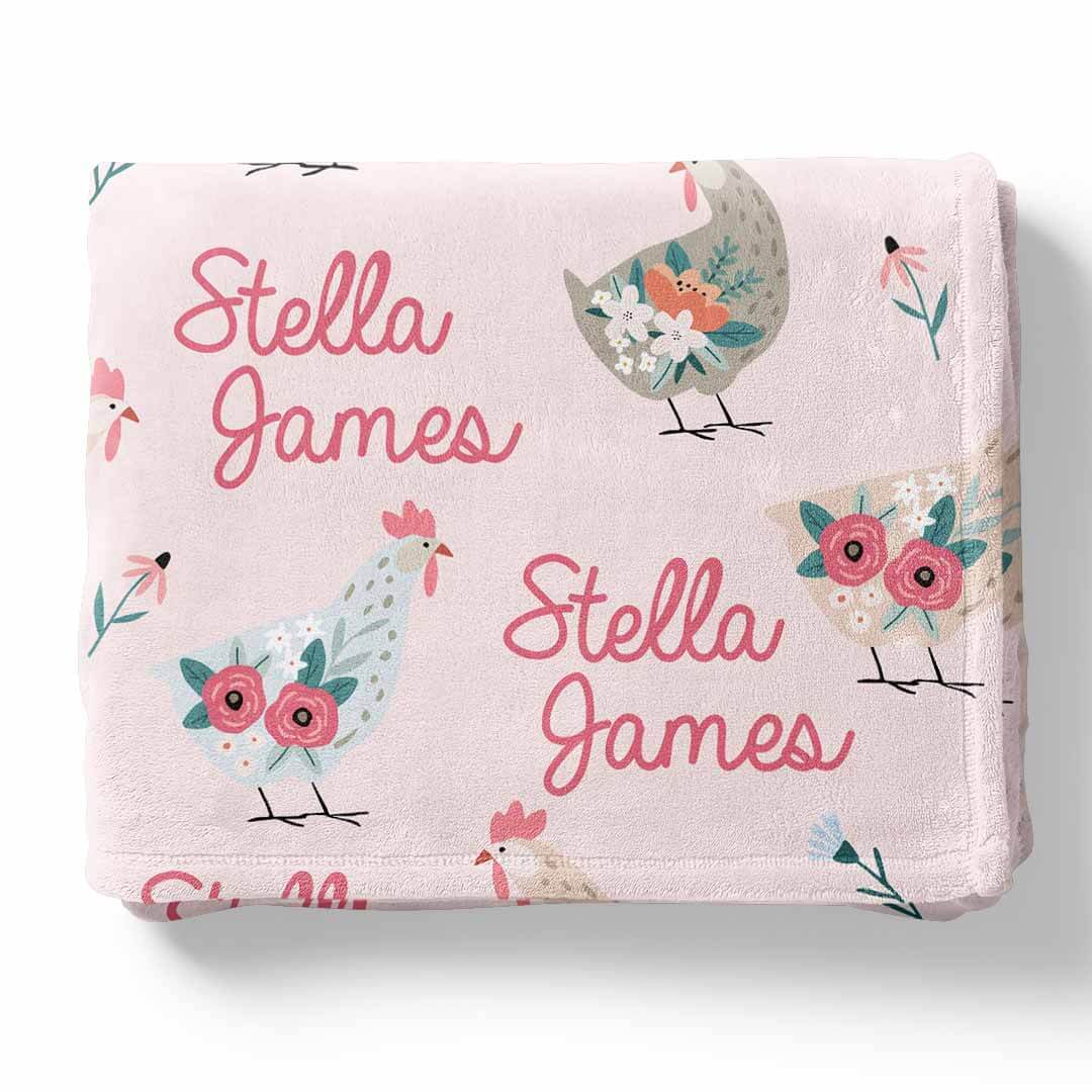 Pink Chicken Personalized Kids Blanket