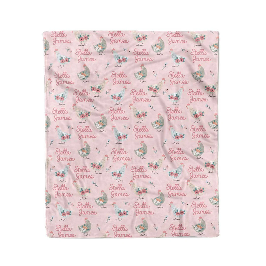Pink Chicken Personalized Kids Blanket