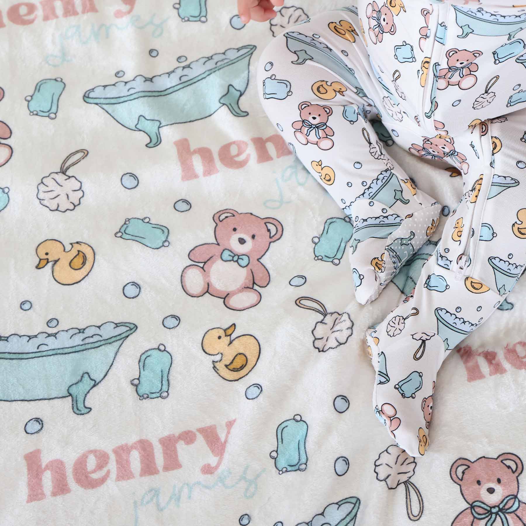 Bathtime Besties Personalized Kids Blanket | Blue