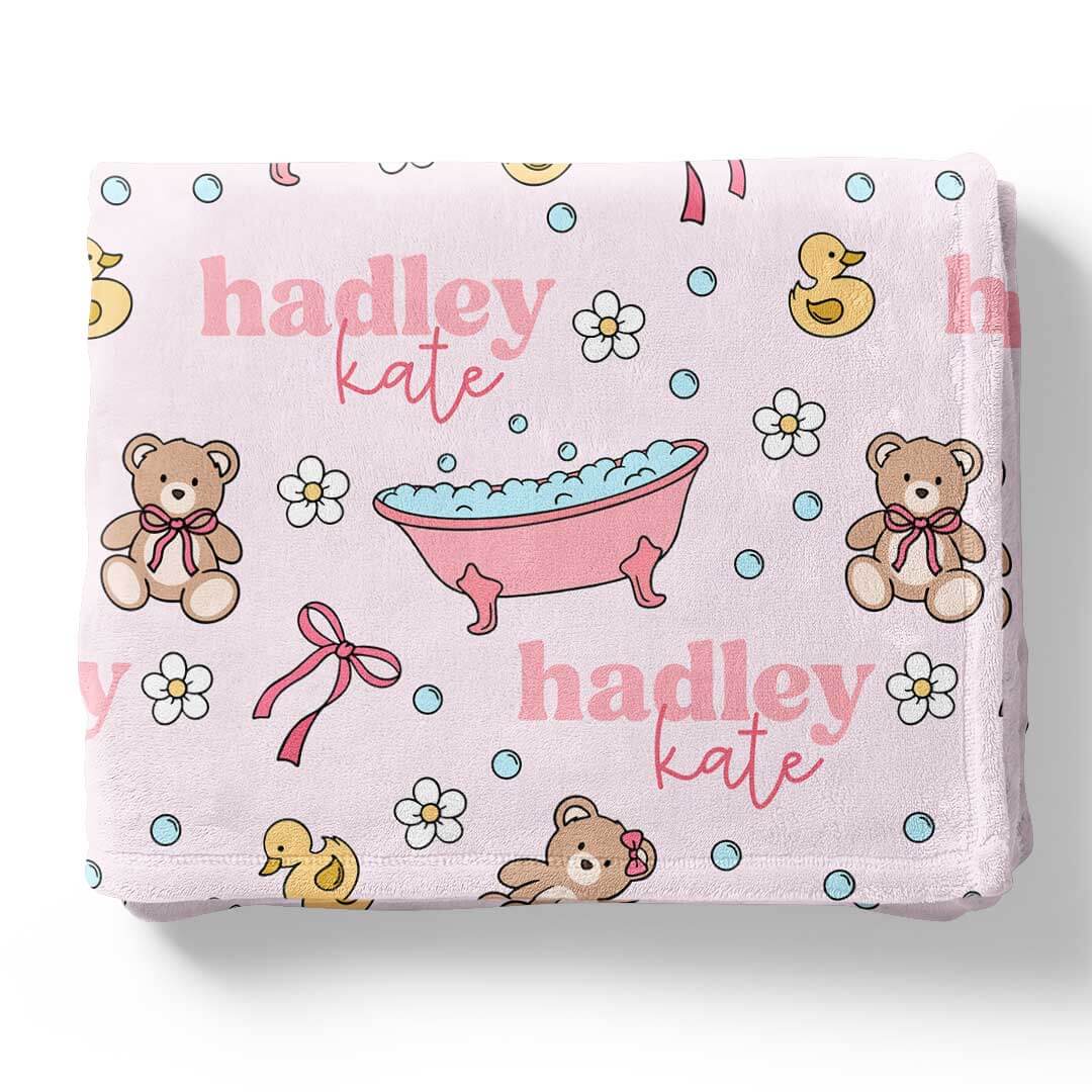 Bathtime Besties Personalized Kids Blanket | Pink