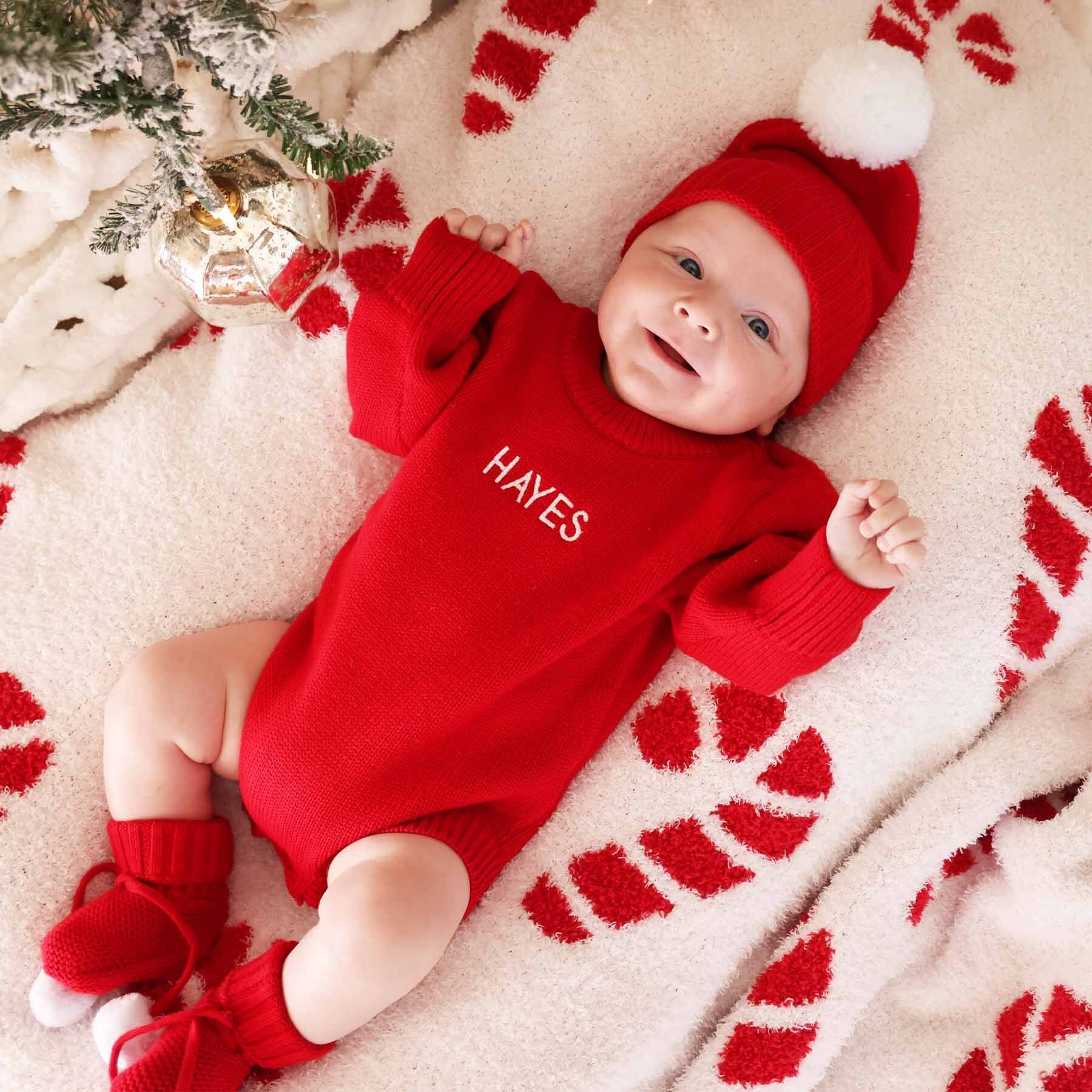 Personalized Knit Sweater Bubble Romper | Red