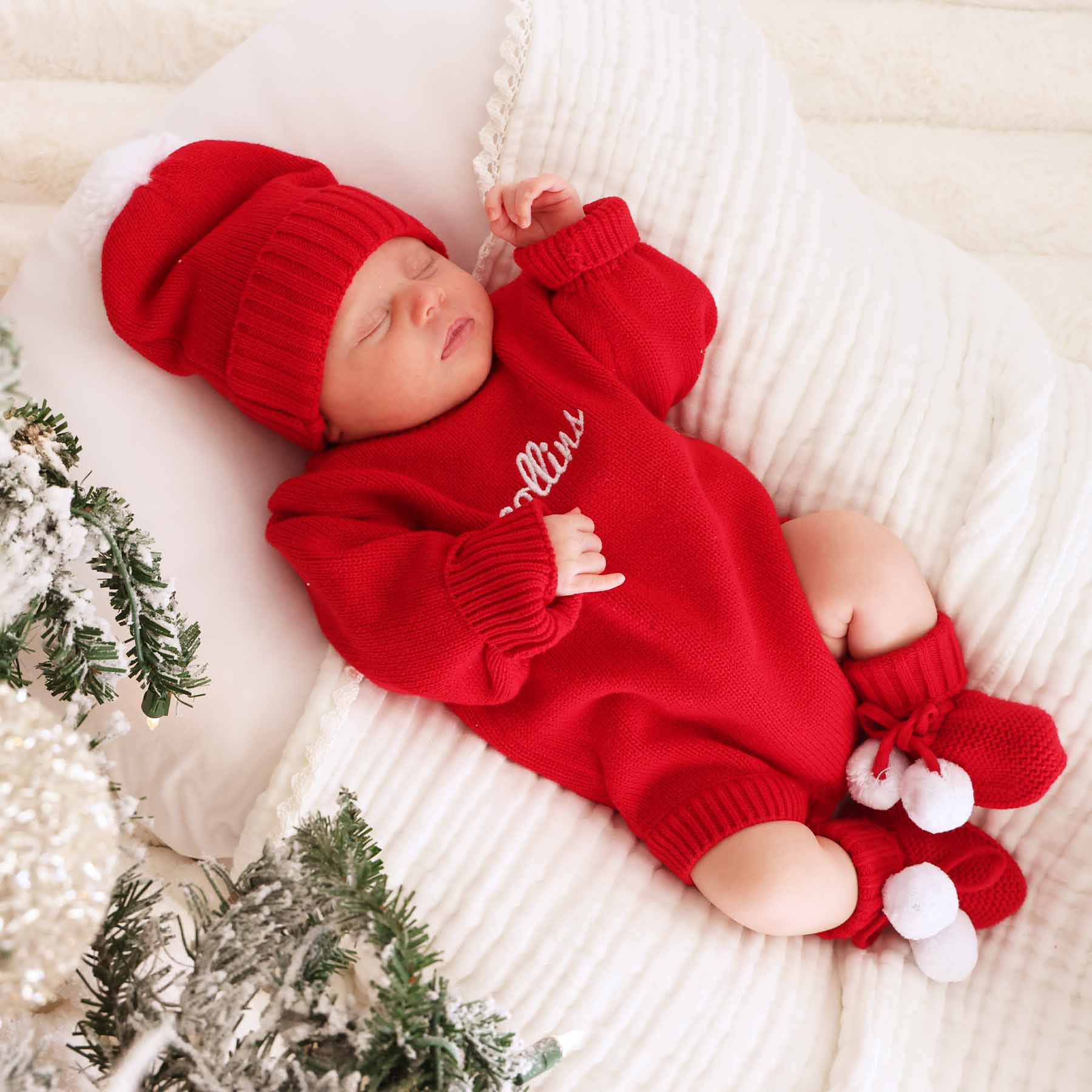 Personalized Knit Sweater Bubble Romper | Red