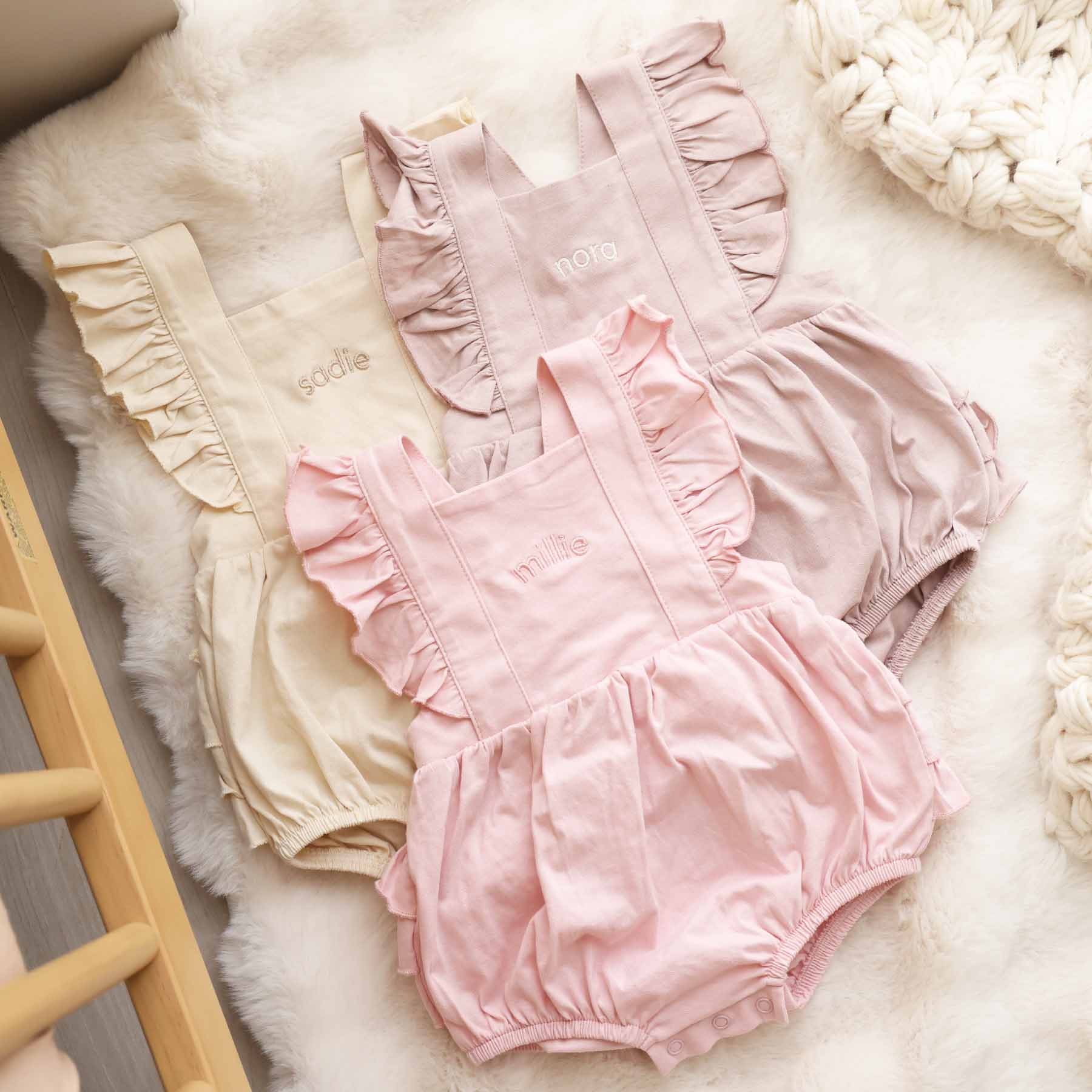 Personalized Cross Back Ruffle Bubble Romper
