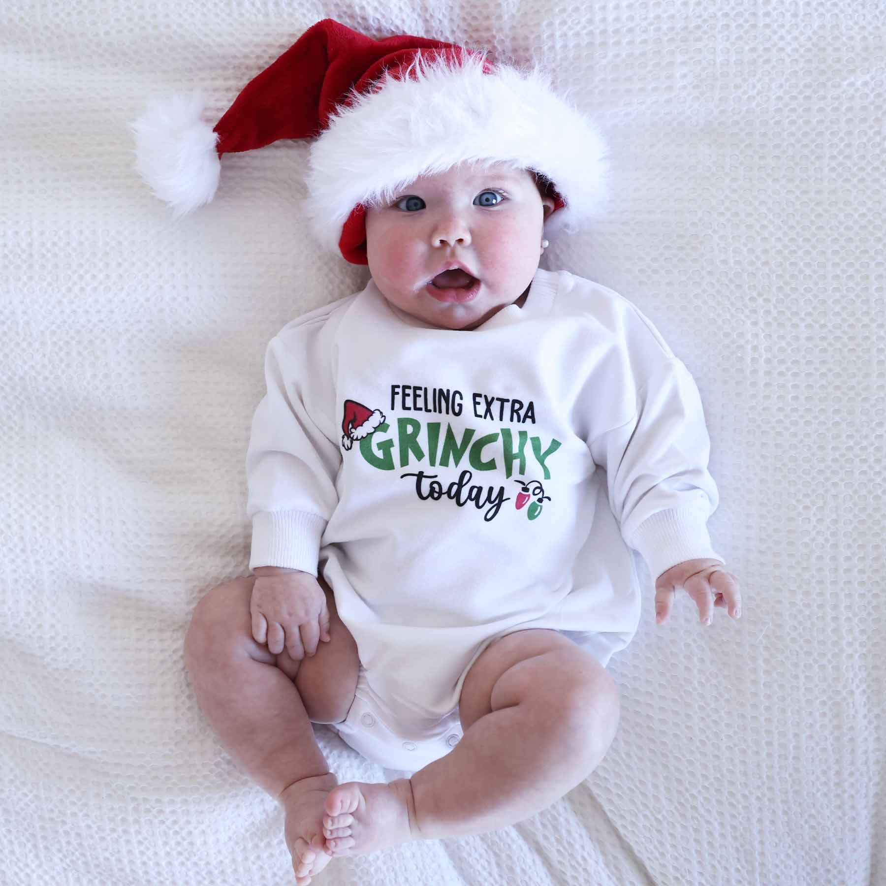 Feeling Extra Grinchy Kid Sweatshirt & Sweatshirt Bubble Romper | White