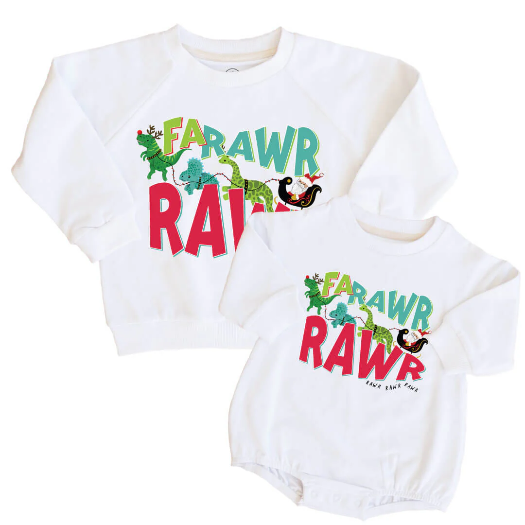 Dino Christmas Kid Sweatshirt & Sweatshirt Bubble Romper | White
