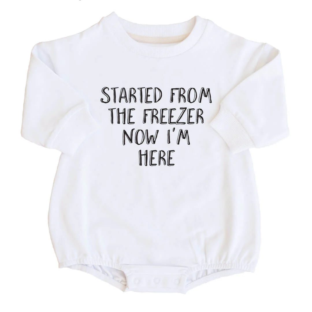 Started From The Freezer Graphic Sweatshirt Bubble Romper | White