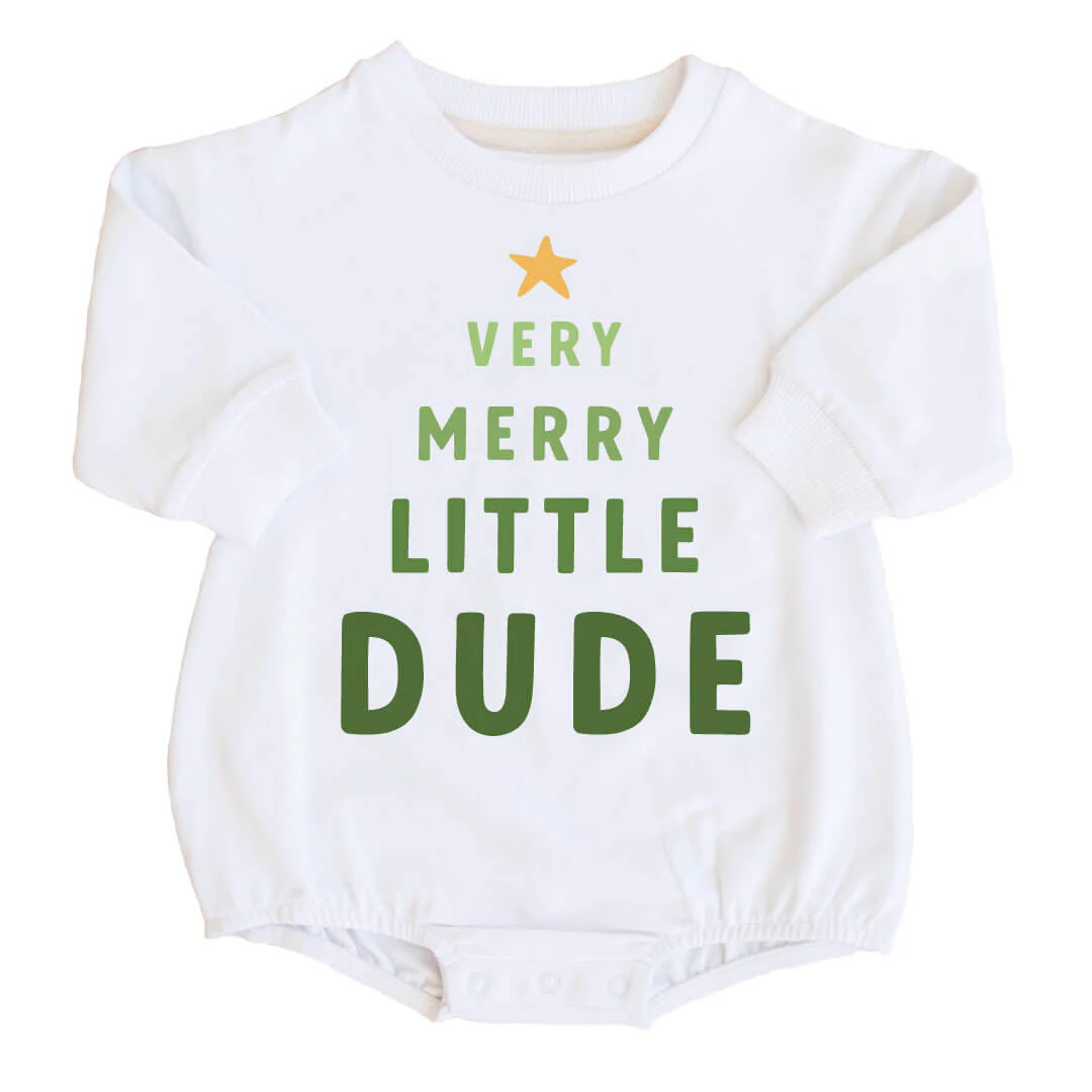 Merry Little Dude Kid Sweatshirt & Sweatshirt Bubble Romper | White