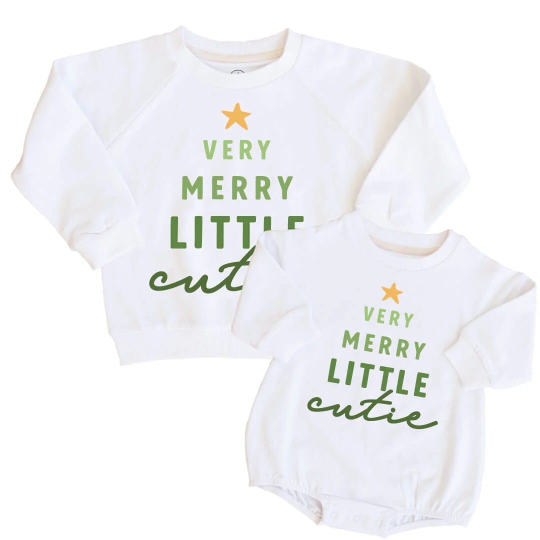 Merry Little Cutie Kid Sweatshirt & Sweatshirt Bubble Romper | White