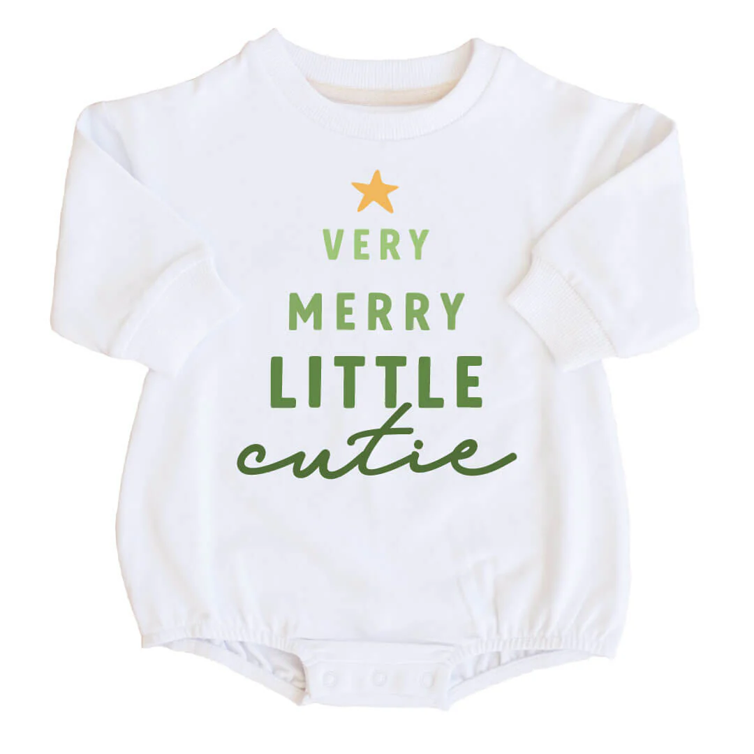 Merry Little Cutie Kid Sweatshirt & Sweatshirt Bubble Romper | White