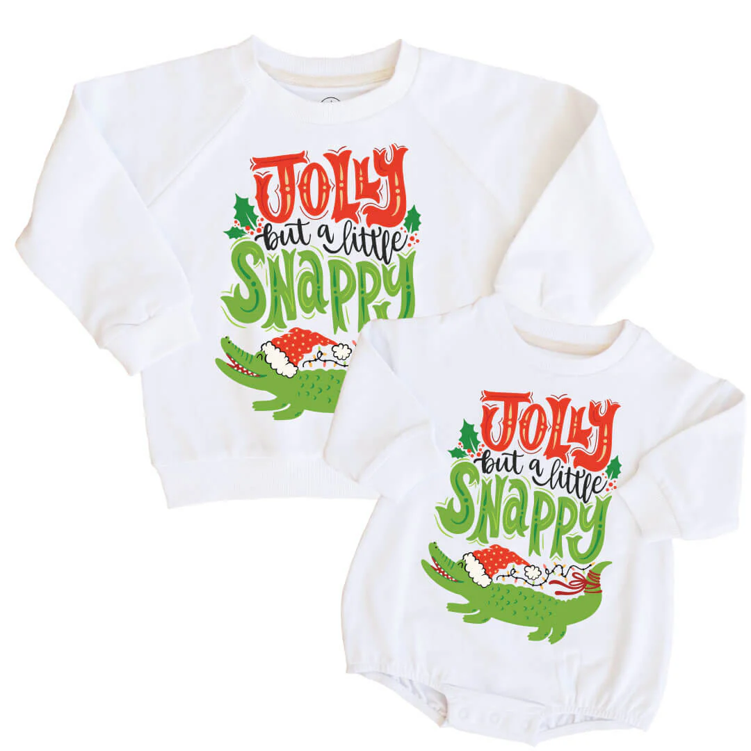 Jolly But Snappy Kid Sweatshirt & Sweatshirt Bubble Romper | White