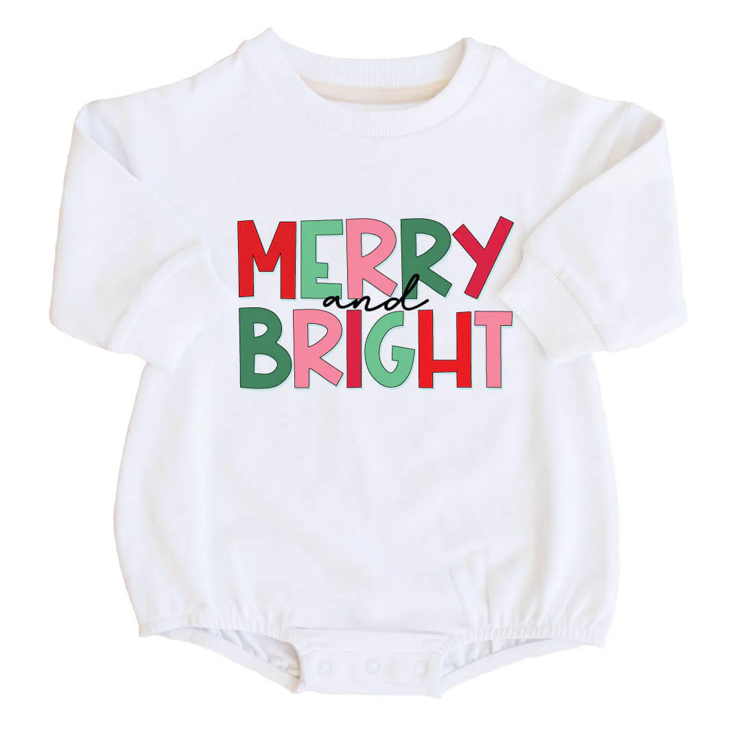 Merry & Bright Kid Sweatshirt & Sweatshirt Bubble Romper | White