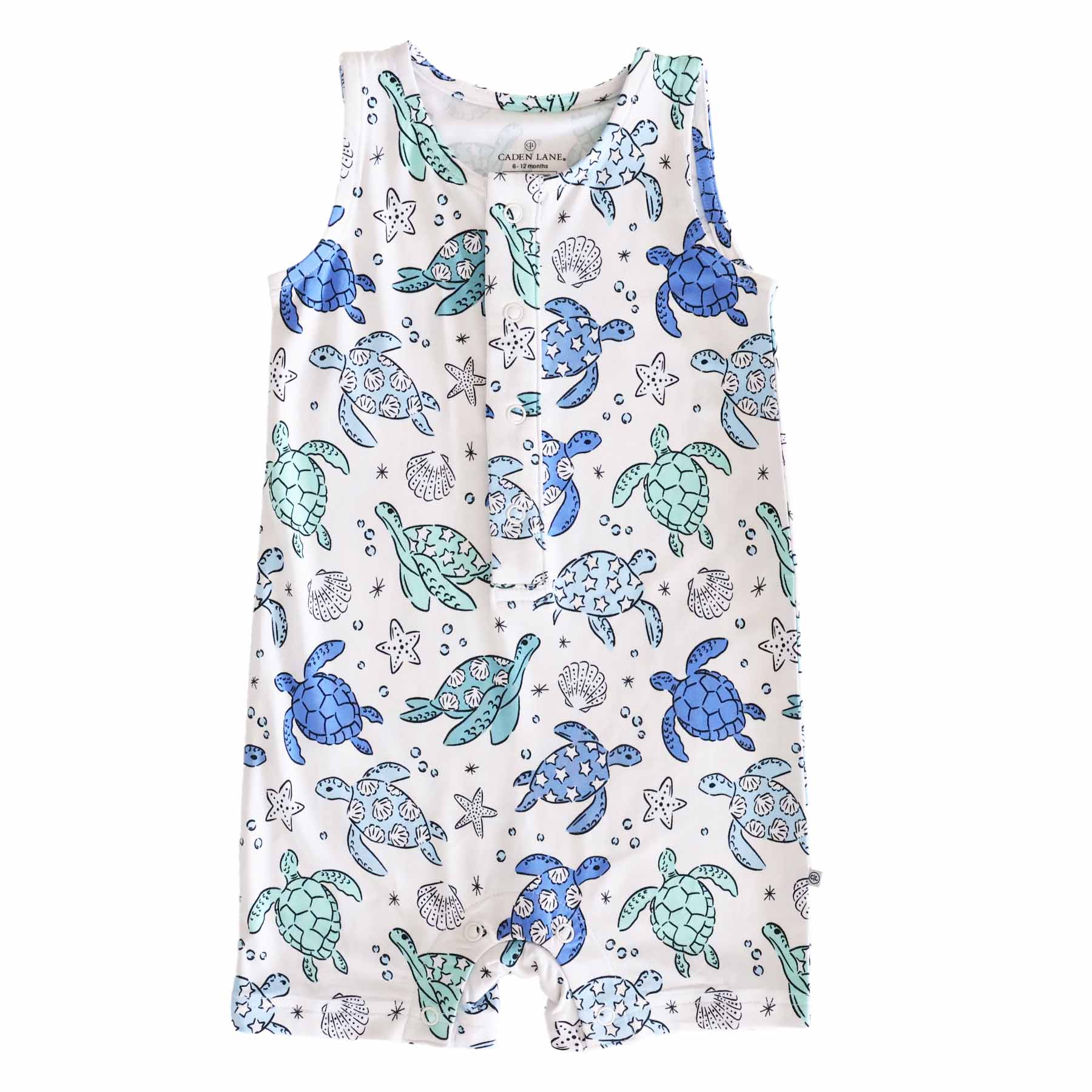 Sleeveless Snap Romper | Sea Turtle Splash