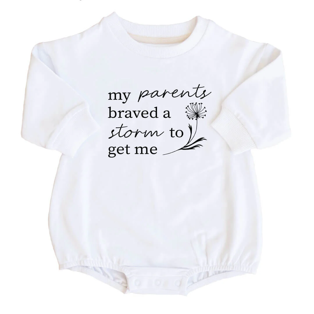 Braved The Storm Graphic Sweatshirt Bubble Romper | White