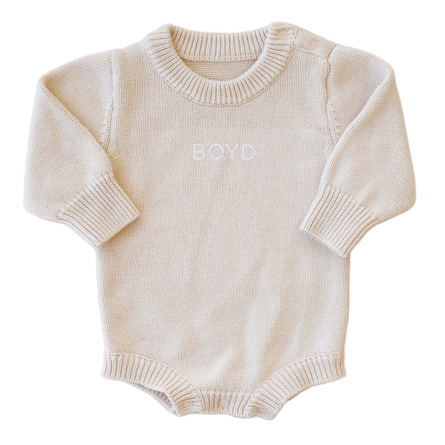 Personalized Knit Sweater Bubble Romper | Sand