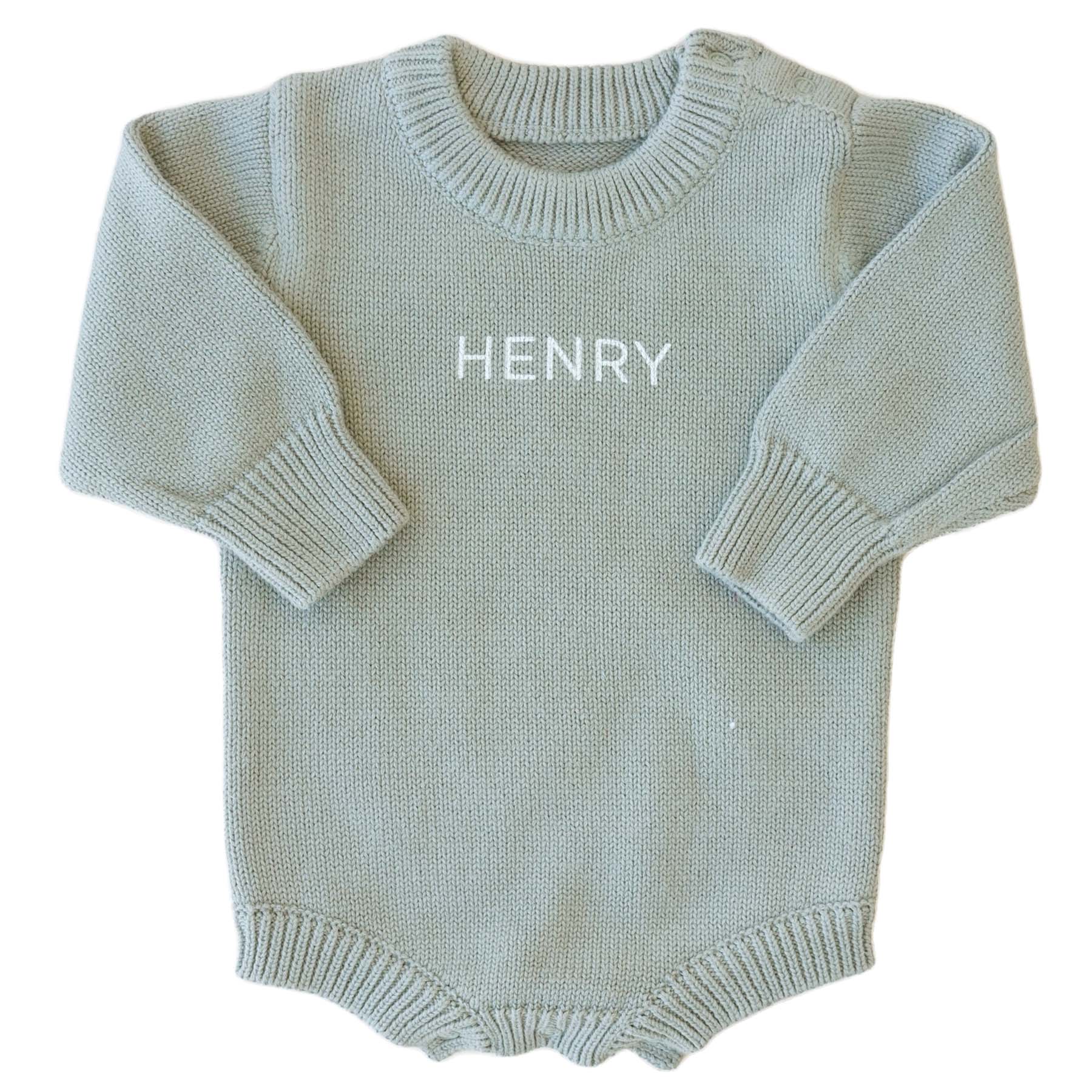 Personalized Knit Sweater Bubble Romper | Smoke