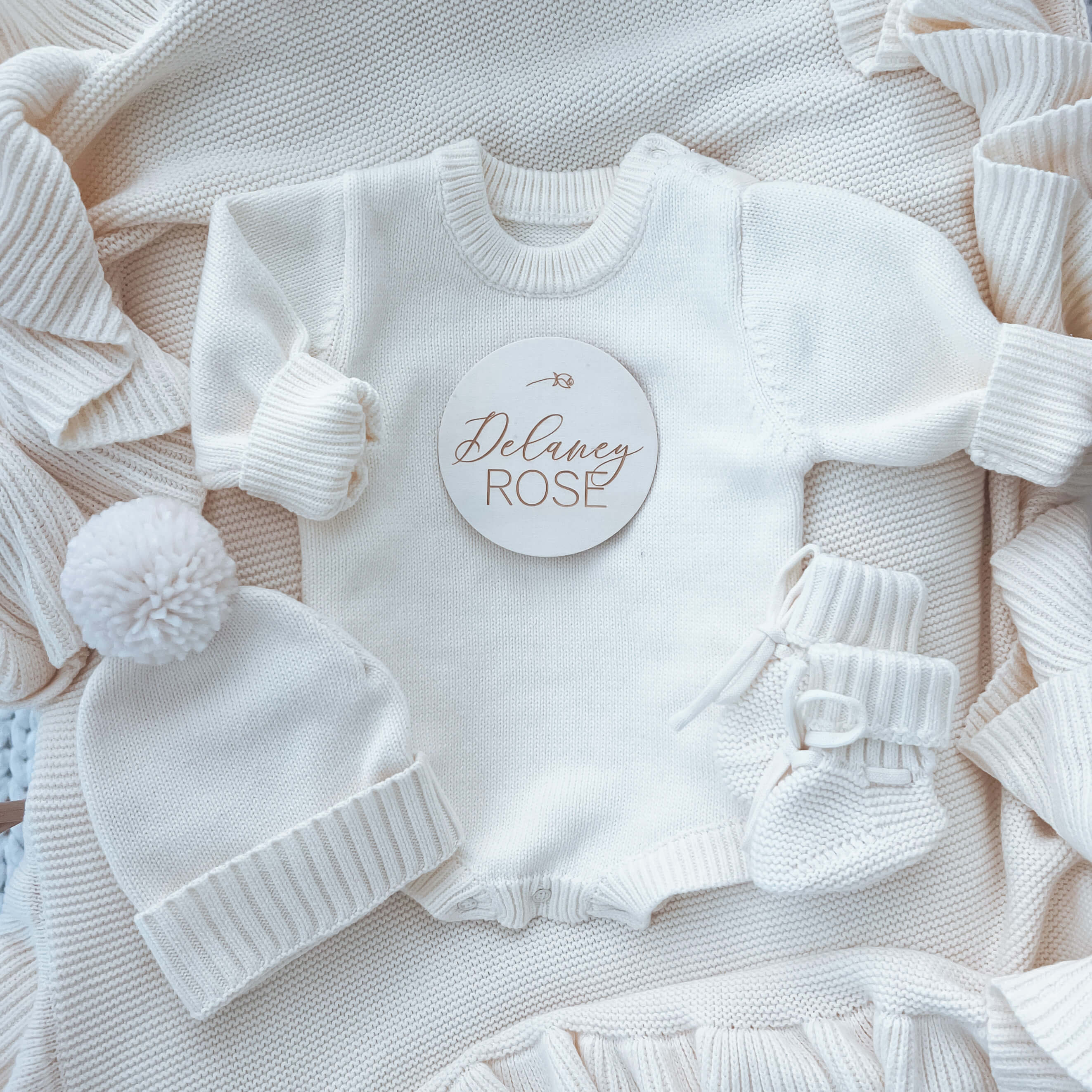 Personalized Knit Sweater Bubble Romper | Ivory