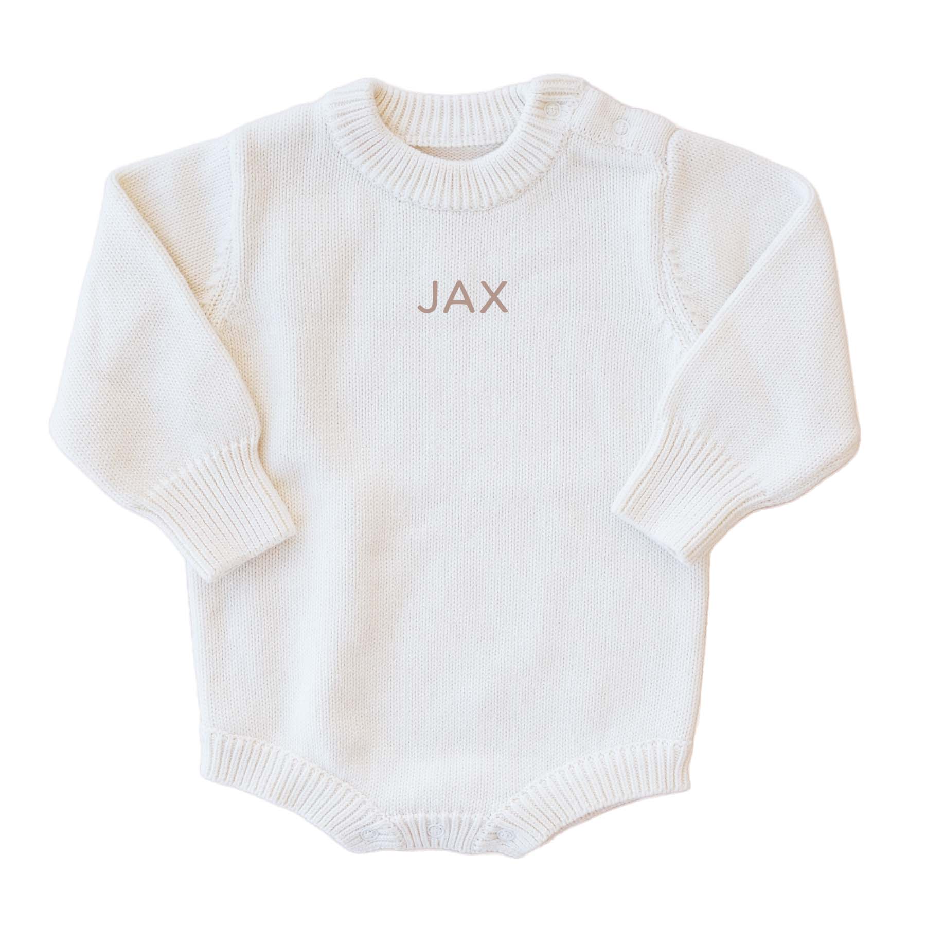 Personalized Knit Sweater Bubble Romper | Ivory