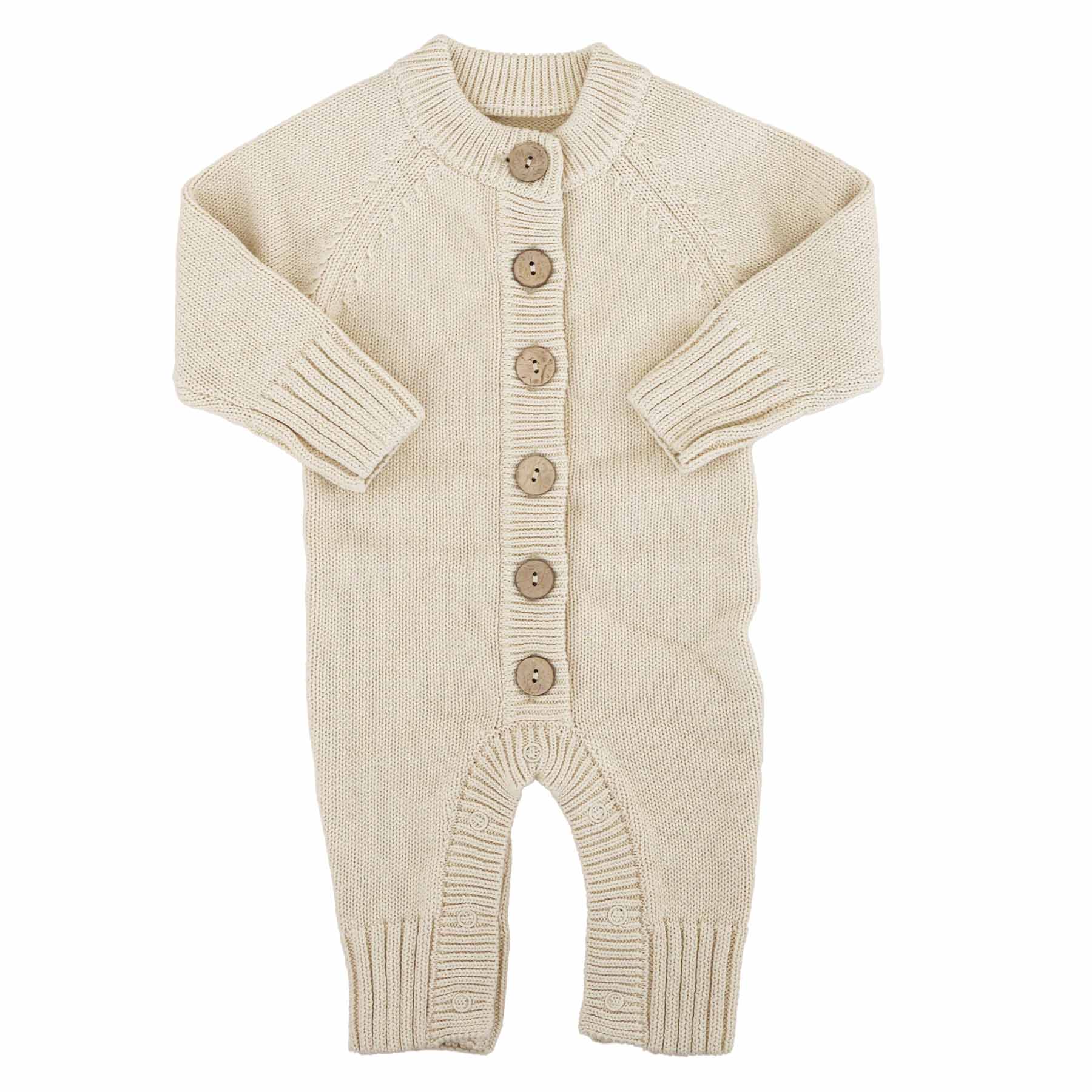 Knit Sweater Button Romper | Sand