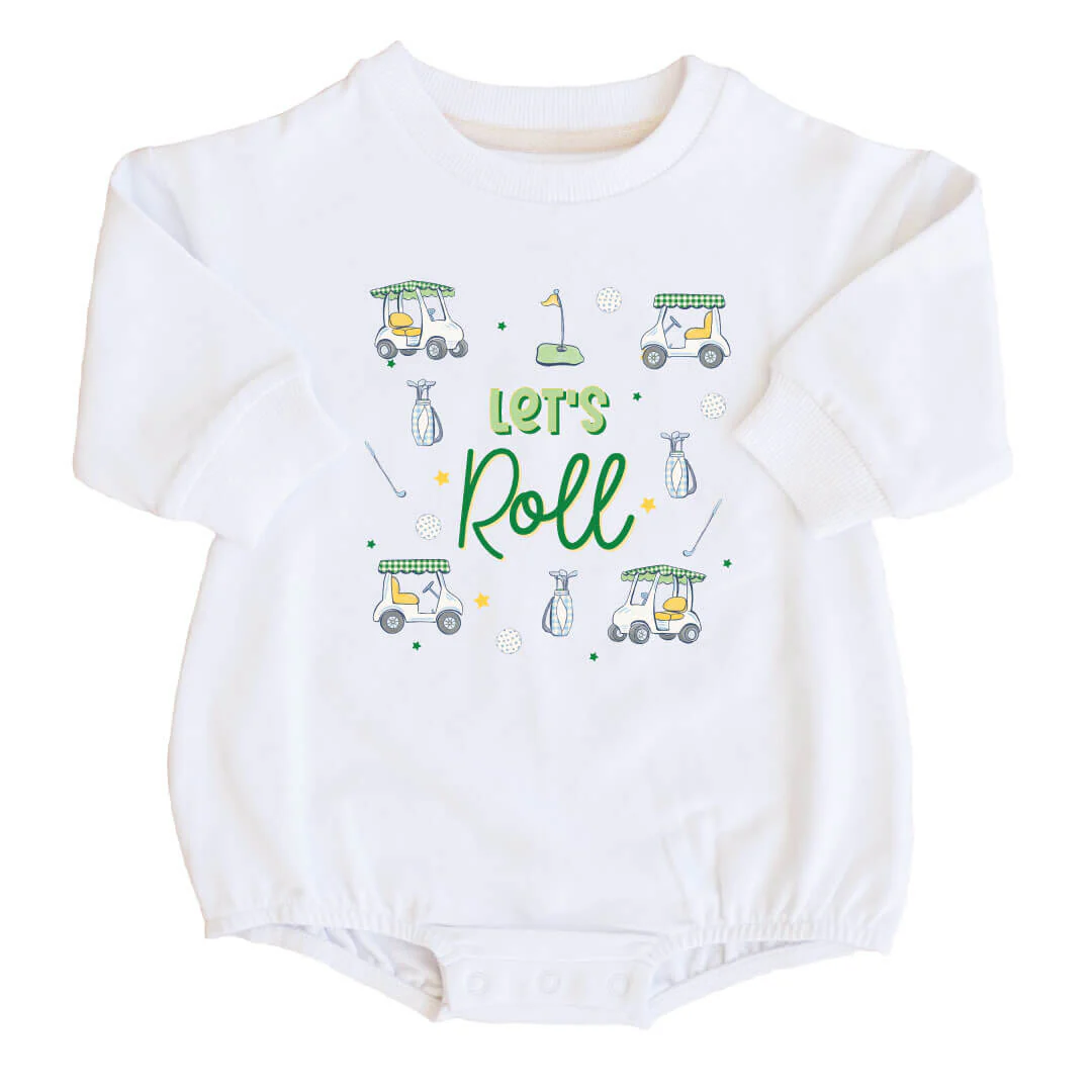Let's Roll Graphic Sweatshirt Bubble Romper | White