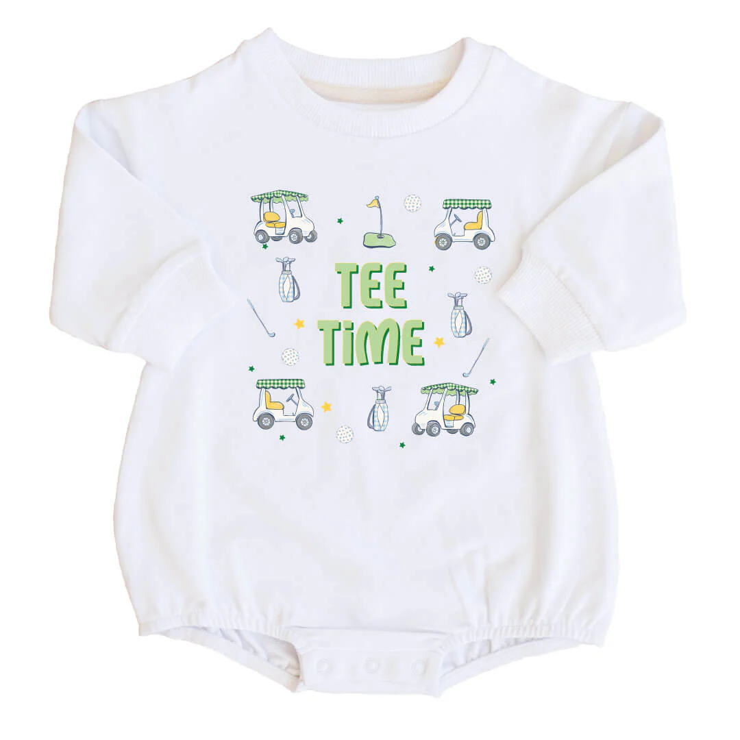Tee Time Graphic Sweatshirt Bubble Romper | White