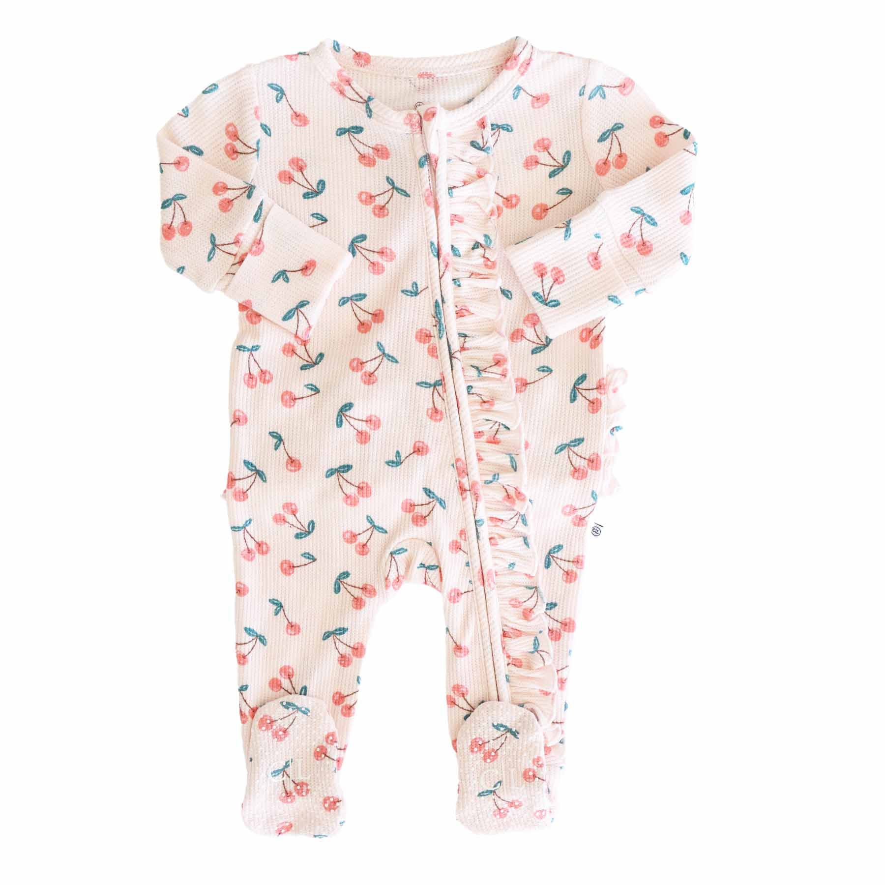 Cherry On Top Bamboo Waffle Zipper Ruffle Footie
