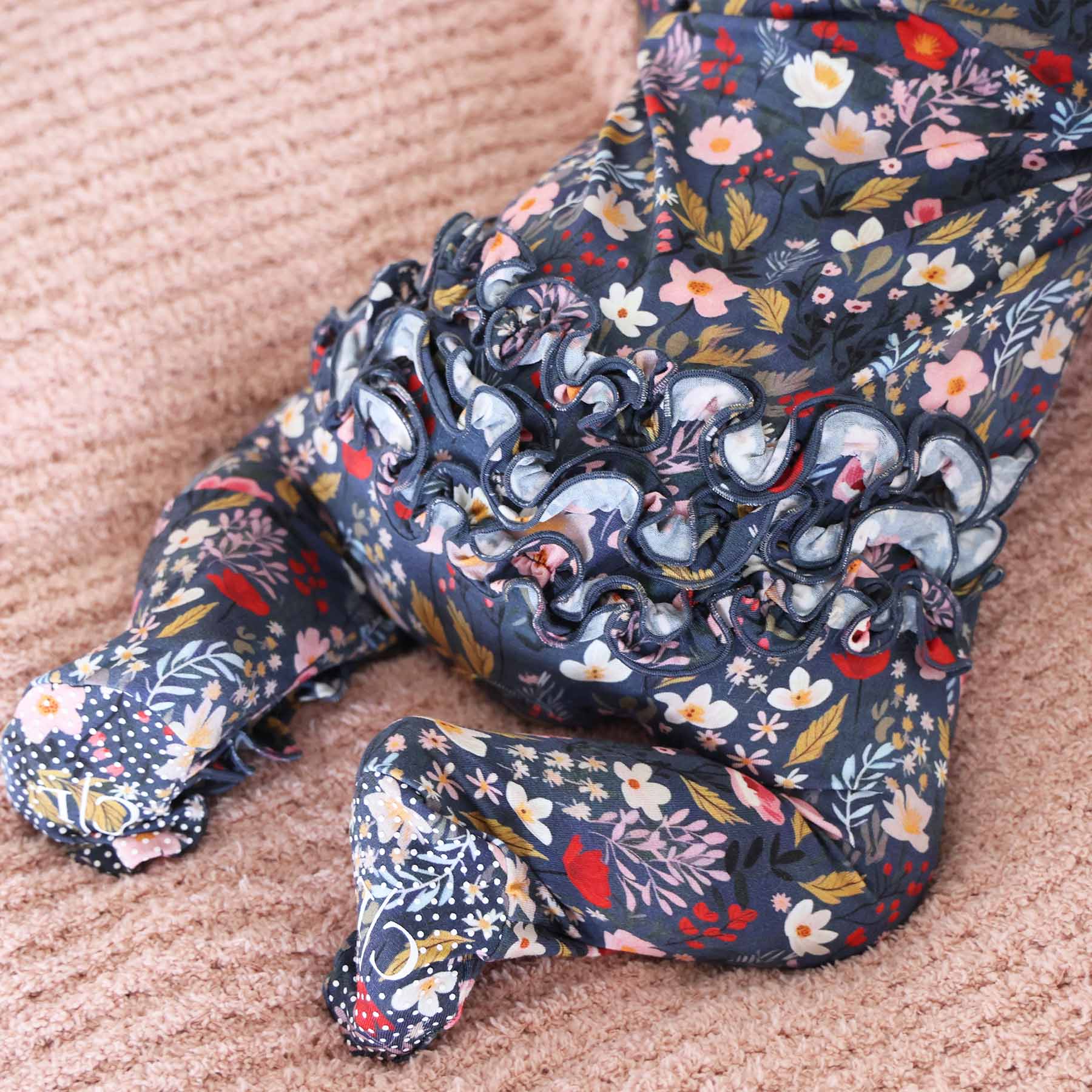 Midnight Meadow Ruffle Zipper Footie