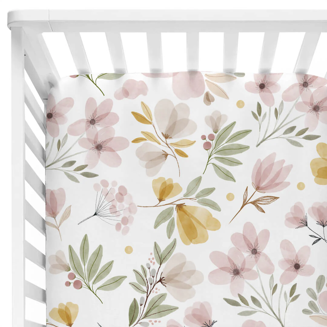 Maeve's Mauve & Mustard Floral Crib Sheet