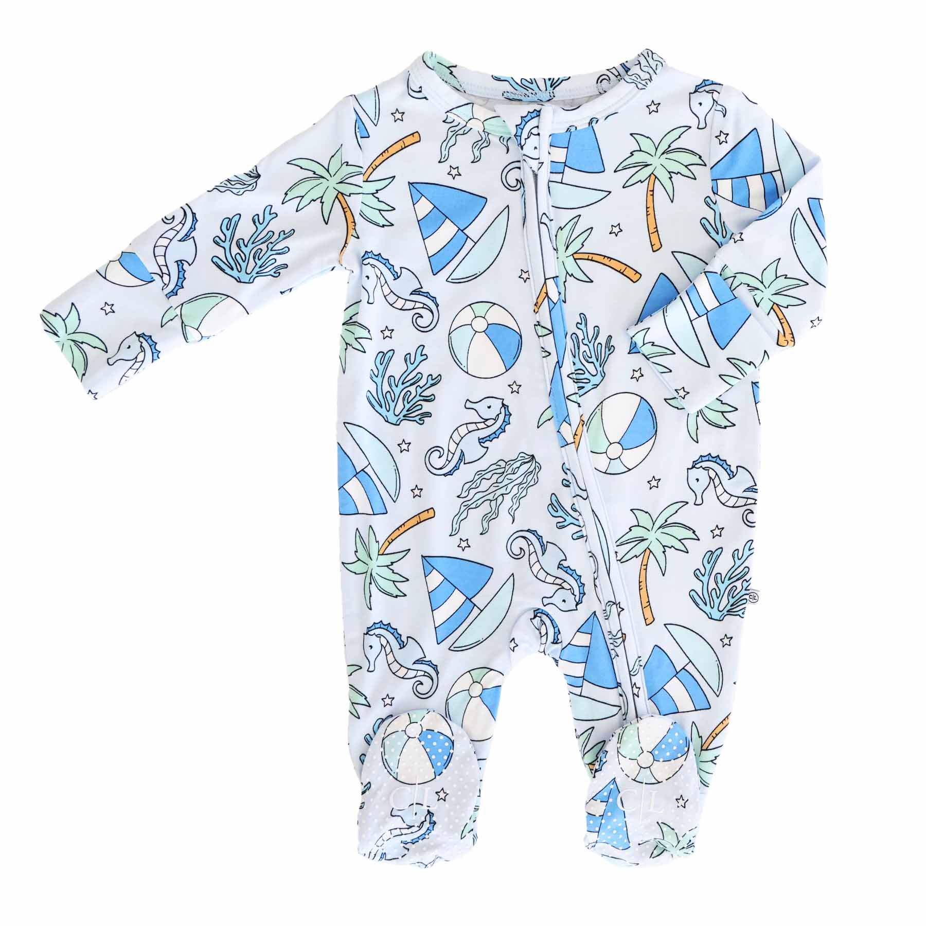 Tiny Tides Zipper Footie | Blue