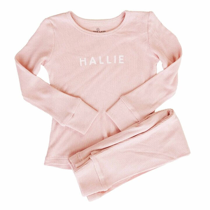 Lovely Pink Bamboo Waffle Personalized Two Piece Pajama Set