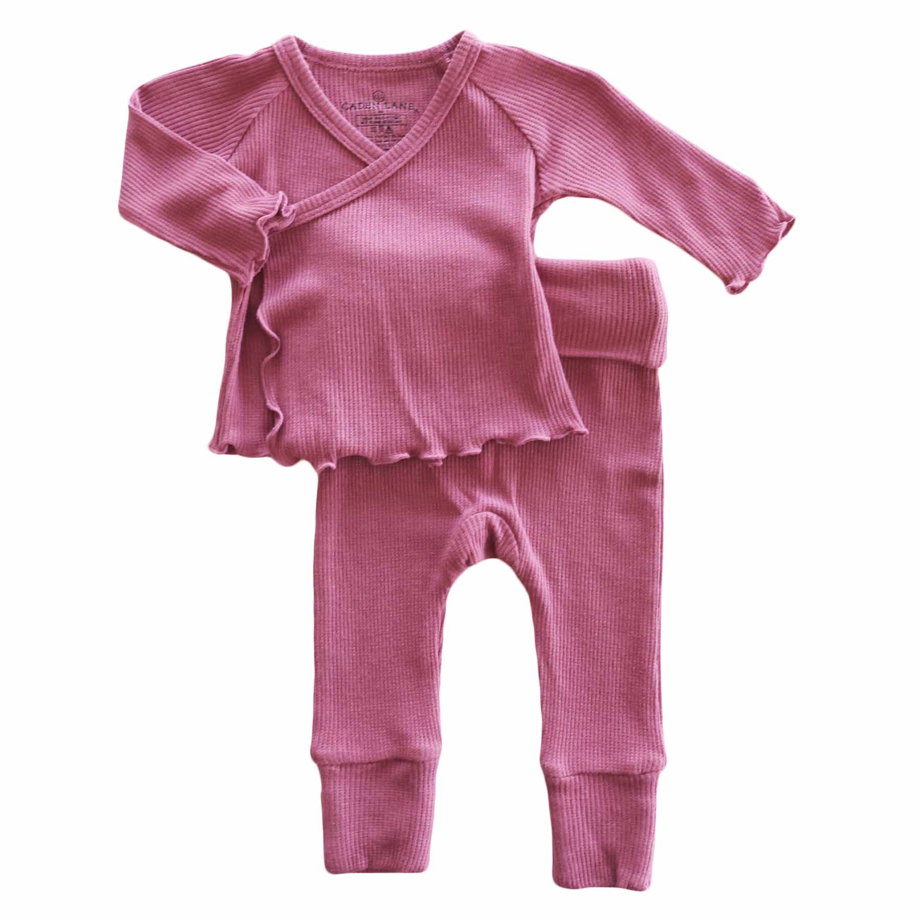 2pc Bamboo Waffle Crossover Top & Bottom | Cranberry