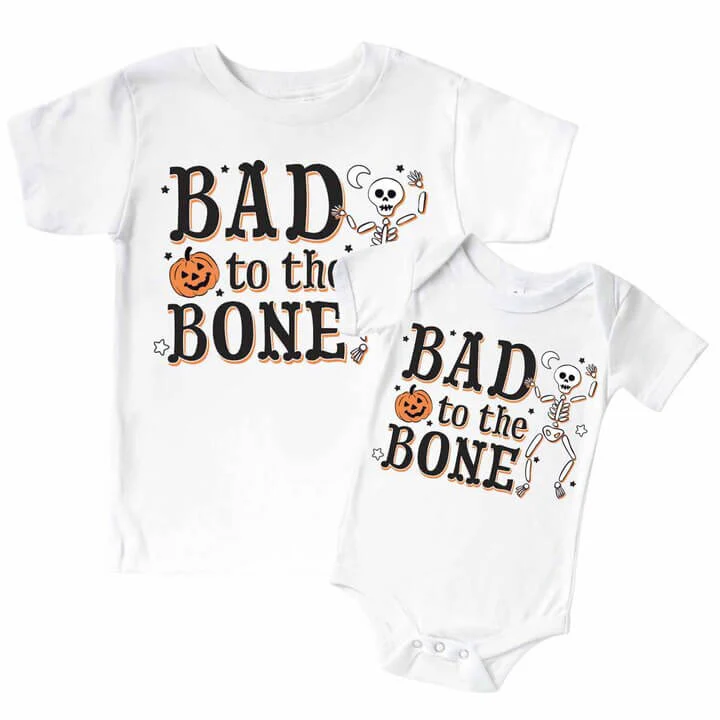 Bad To The Bone Graphic Bodysuit & Kids Tee | White
