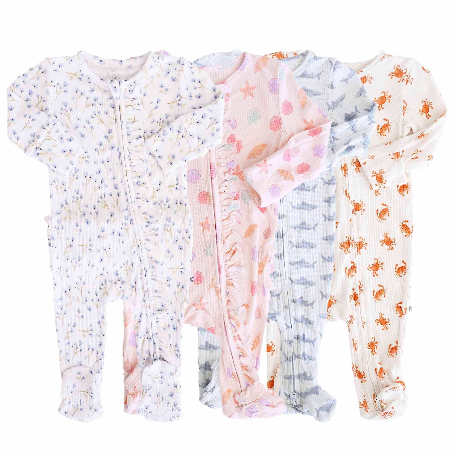 Bamboo Waffle Zipper Footies | Printed