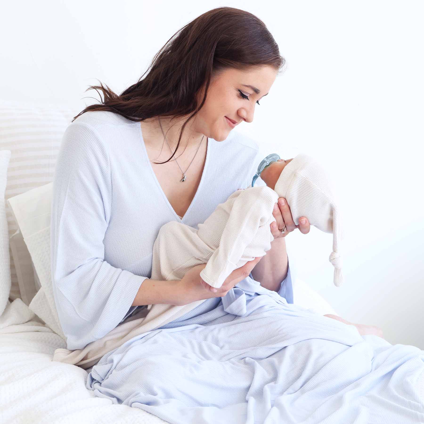 Ice Blue Bamboo Waffle Knit Maternity Robe